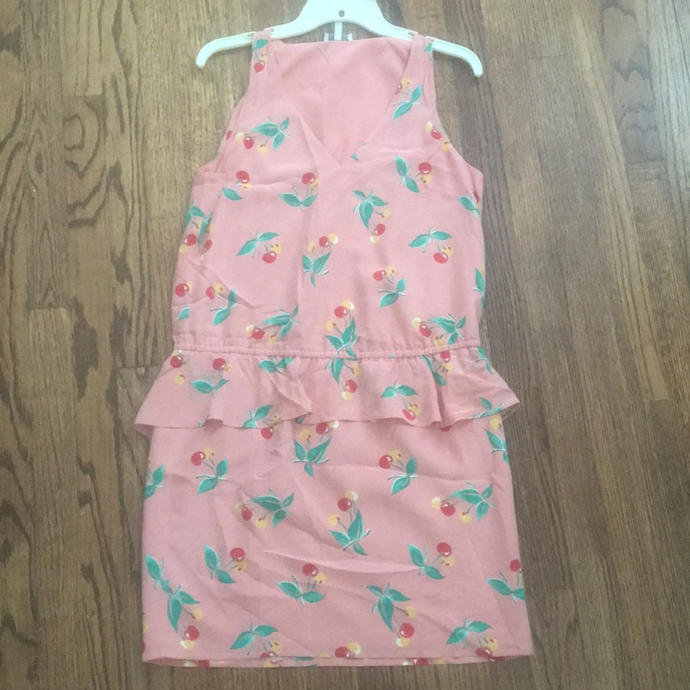 Joie silk peplum dress with cherry print.